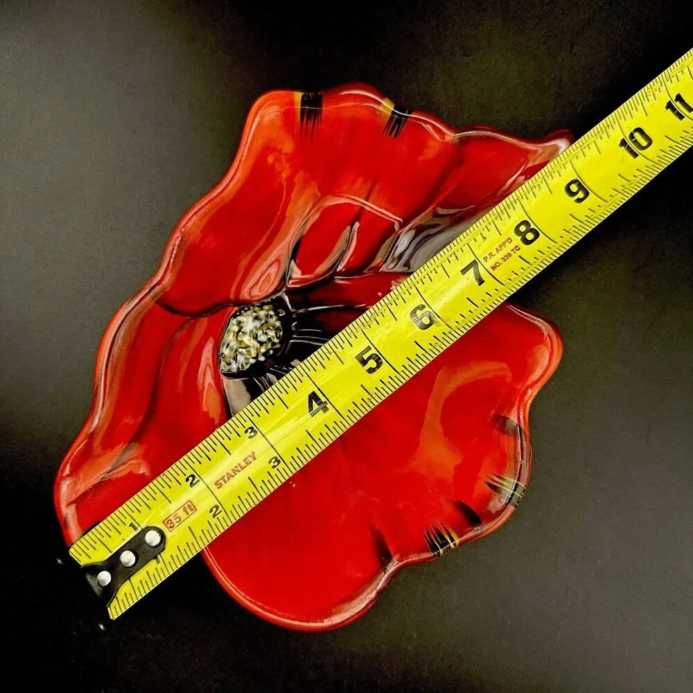 Vintage Clay Art Poppies Red Flower Shaped Ceramic Serving Bowl Dish 10.5”